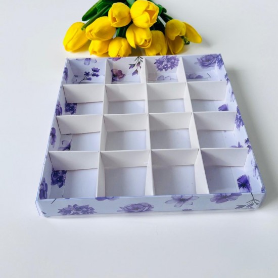 20x20x3 Asetat Kapaklı Kutu (16 Bölmeli)