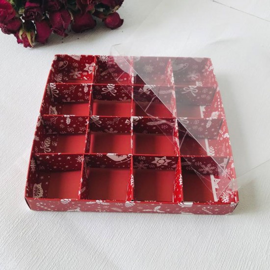 20x20x3 Asetat Kapaklı Kutu (16 Bölmeli)