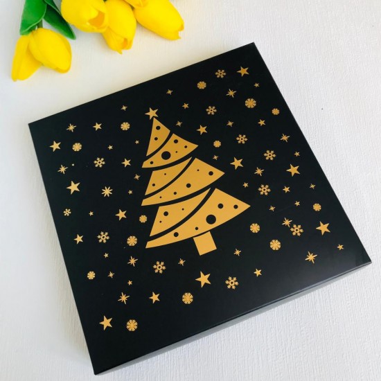 16 Bölmeli Gold Yaldız Çam Ağacı Model Çikolata Kutusu