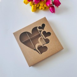 21x21x4 Pencereli Karton Kutu-Kalp (9 Bölmeli)