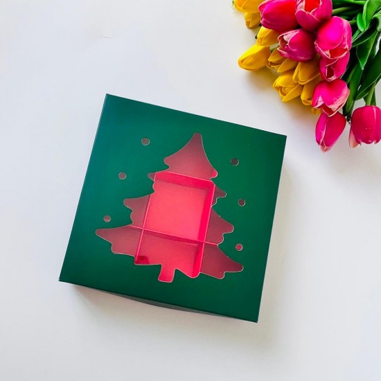 21x21x4 Pencereli Karton Kutu-Çam (9 Bölmeli)