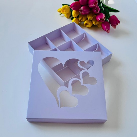 21x21x4 Pencereli Karton Kutu-Kalp (9 Bölmeli)