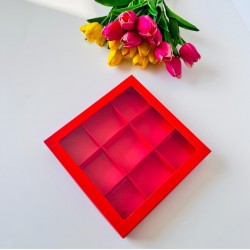 21x21x4 Pencereli Karton Kutu-Yeniyıl (9 Bölmeli)