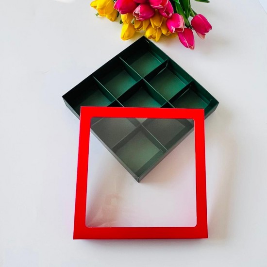 21x21x4 Pencereli Karton Kutu-Yeniyıl (9 Bölmeli)