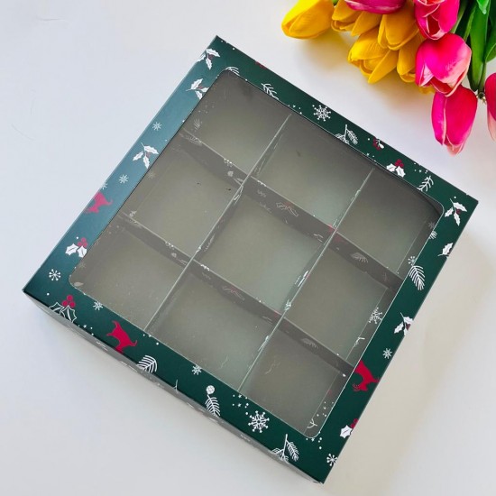 21x21x4 Pencereli Karton Kutu-Yeniyıl (9 Bölmeli)