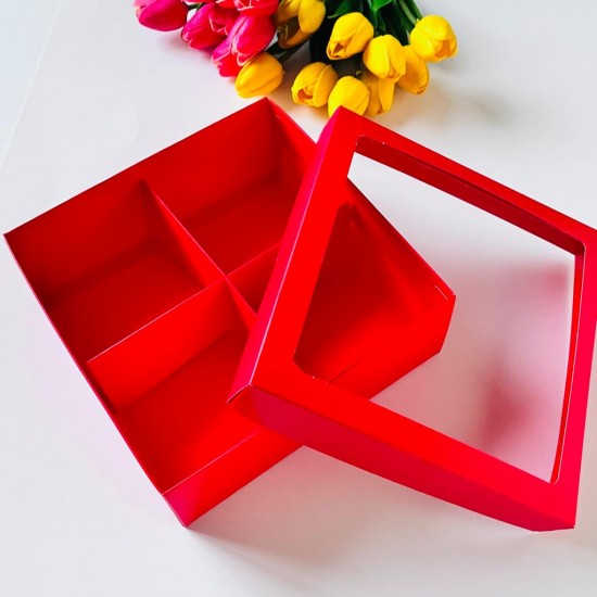 21x21x8 Pencereli Karton Kutu-4 Bölmeli