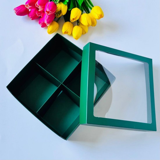 21x21x8 Pencereli Karton Kutu-4 Bölmeli