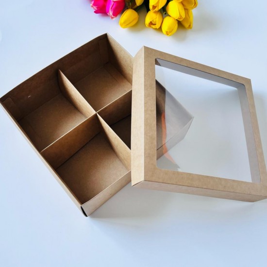 21x21x8 Pencereli Karton Kutu-4 Bölmeli