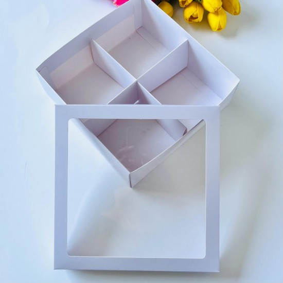 21x21x8 Pencereli Karton Kutu-4 Bölmeli