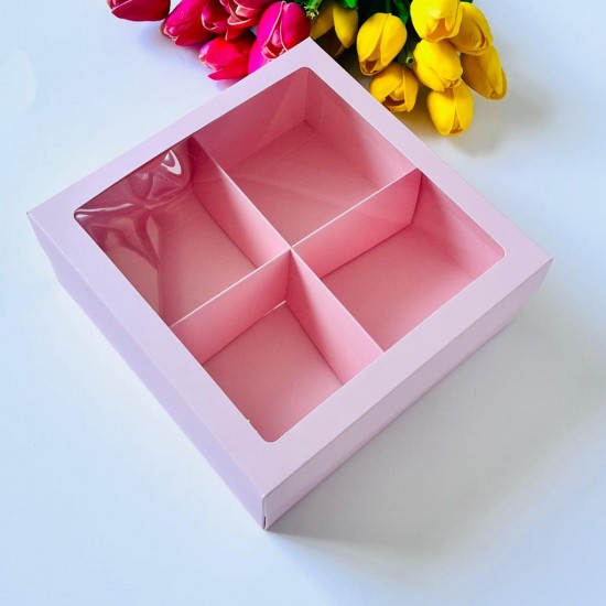 21x21x8 Pencereli Karton Kutu-4 Bölmeli