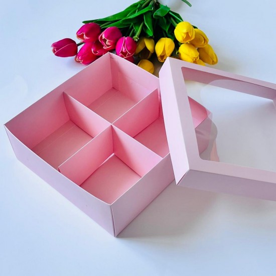 21x21x8 Pencereli Karton Kutu-4 Bölmeli