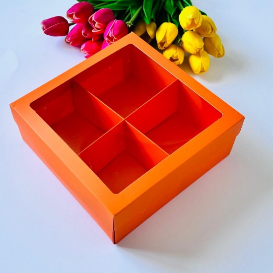 21x21x8 Pencereli Karton Kutu-4 Bölmeli