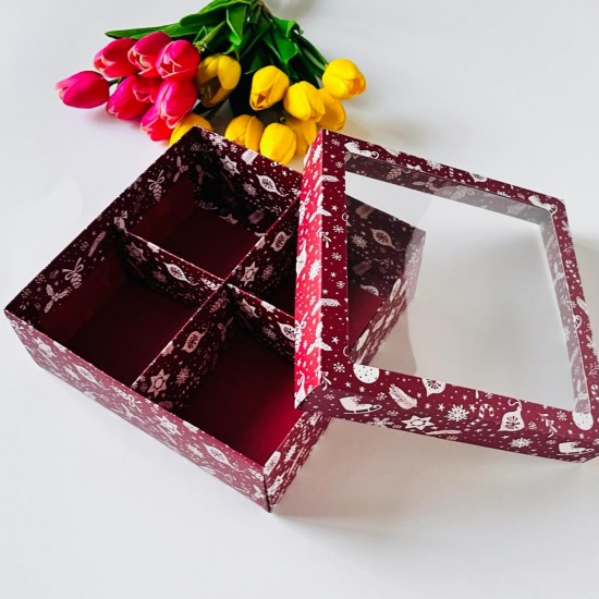 21x21x8 Pencereli Karton Kutu-4 Bölmeli