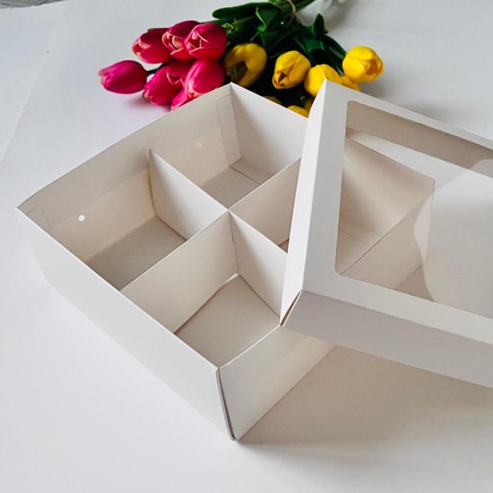 21x21x8 Pencereli Karton Kutu-4 Bölmeli