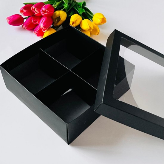 21x21x8 Pencereli Karton Kutu-4 Bölmeli