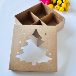 21x21x8 Pencereli Karton Kutu-Çam 4 Bölmeli