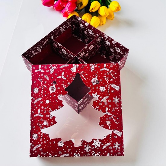 21x21x8 Pencereli Karton Kutu-Çam 4 Bölmeli