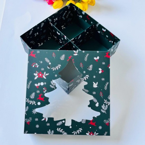 21x21x8 Pencereli Karton Kutu-Çam 4 Bölmeli