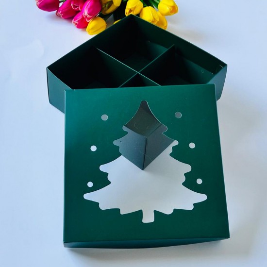 21x21x8 Pencereli Karton Kutu-Çam 4 Bölmeli