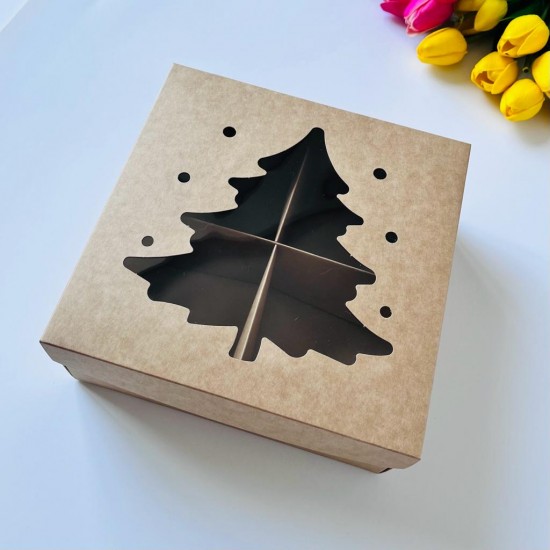 21x21x8 Pencereli Karton Kutu-Çam 4 Bölmeli