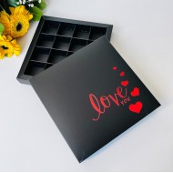 16 Bölmeli Bonbon Çikolata Kutusu Kırmızı Yaldız Love