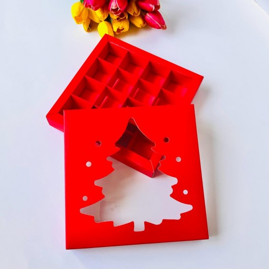 16 Bölmeli Çam Ağacı Tasarım Çikolata Kutusu