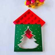 16 Bölmeli Gümüş Yaldız Çam Ağacı Çikolata Kutusu (kırmızı-yeşil)