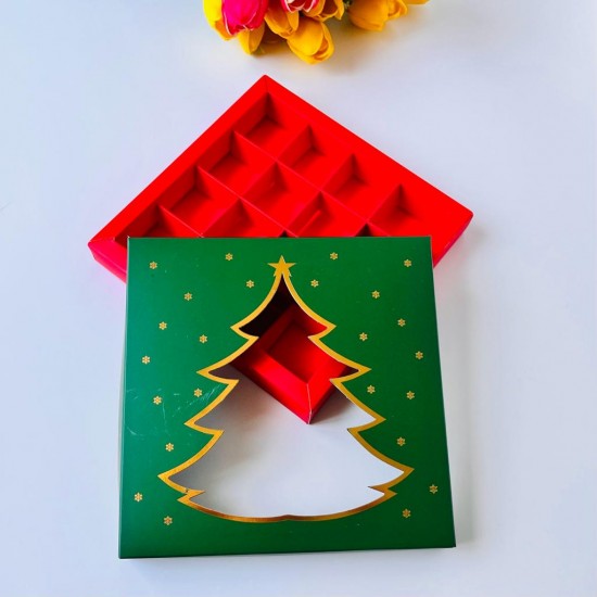 16 Bölmeli Gold Yaldız Çam Ağacı Çikolata Kutusu