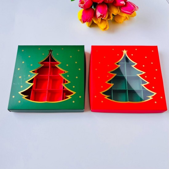 16 Bölmeli Gold Yaldız Çam Ağacı Çikolata Kutusu