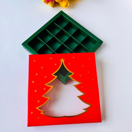 16 Bölmeli Gold Yaldız Çam Ağacı Çikolata Kutusu