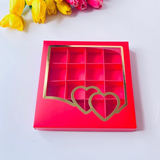 16 Bölmeli Kalp Tasarım Gold Yaldız Baskılı Bonbon Çikolata Kutusu