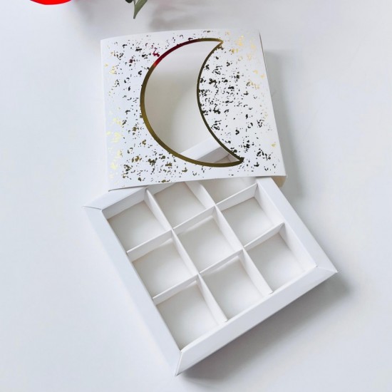 9 Bölmeli Sürgülü Çikolata Kutusu-Yaldız