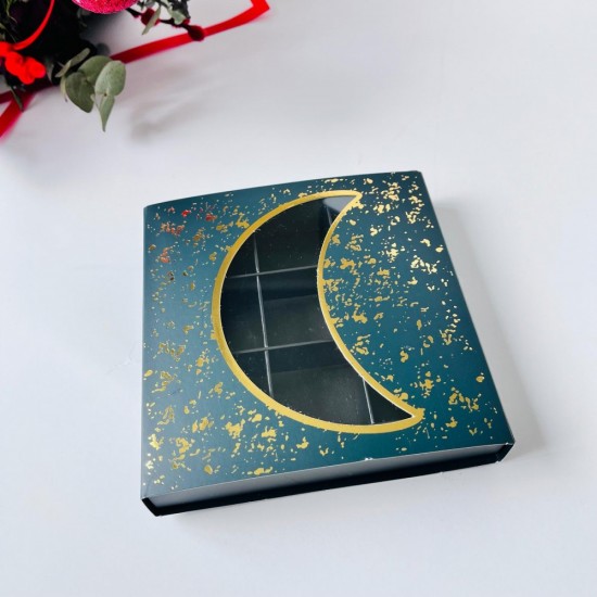 9 Bölmeli Sürgülü Çikolata Kutusu-Yaldız