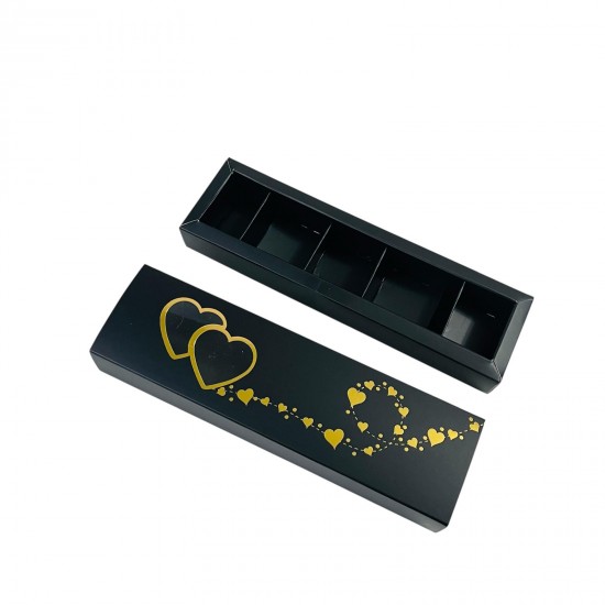 5 Bölmeli İkili Kalp Tasarım Gold Yaldızlı Çikolata Kutusu