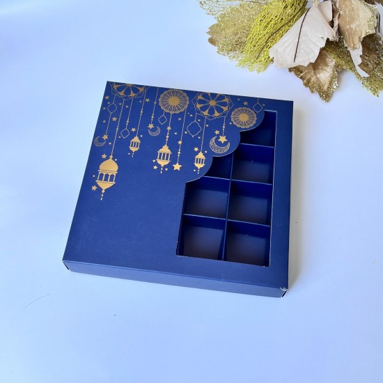 16 Bölmeli Pencereli Ramazan Temalı Gold Yaldız Baskılı Çikolata Kutusu