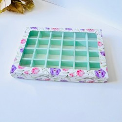 24 Bölmeli Pencereli Çikolata-Bonbon Kutusu Çiçek Desen 