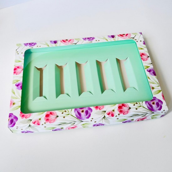 5 Bölmeli Pencereli Stick-Bar Çikolata Kutusu Çiçek Desen