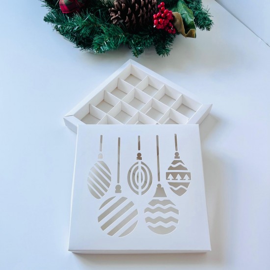 16 Bölmeli Yılbaşı Temalı Tasarım Bonbon Çikolata Kutusu