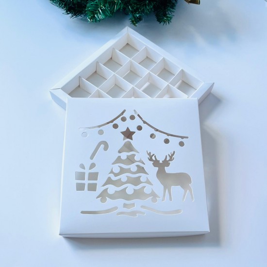 16 Bölmeli Yılbaşı Temalı Tasarım Bonbon Çikolata Kutusu