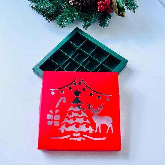 16 Bölmeli Yılbaşı Temalı Tasarım Bonbon Çikolata Kutusu