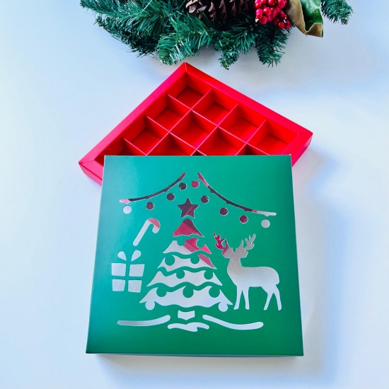 16 Bölmeli Yılbaşı Temalı Tasarım Bonbon Çikolata Kutusu