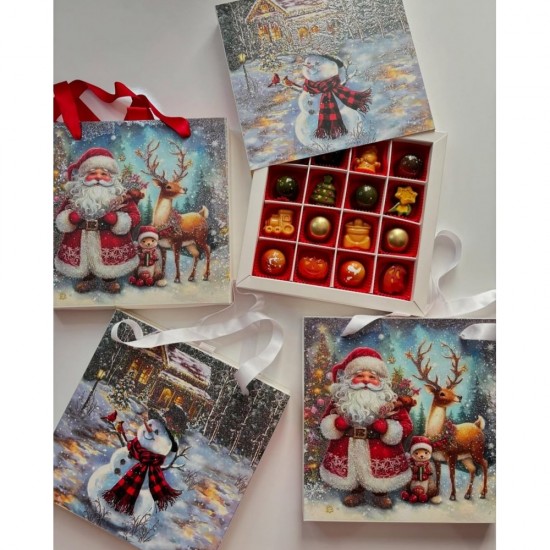 16 Bölmeli Çikolata Kutusu Çanta Model-Simli Noel Baba