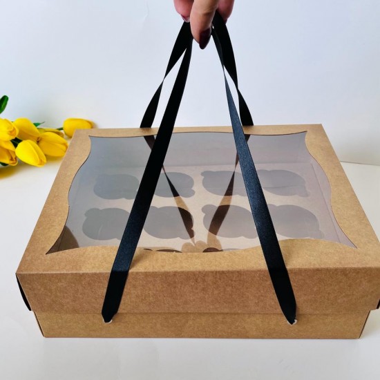 25x30x9 Cupcake Taşıma Kutusu Pencereli 12'li