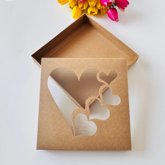 21x21x4 Pencereli Karton Kutu-Kalp