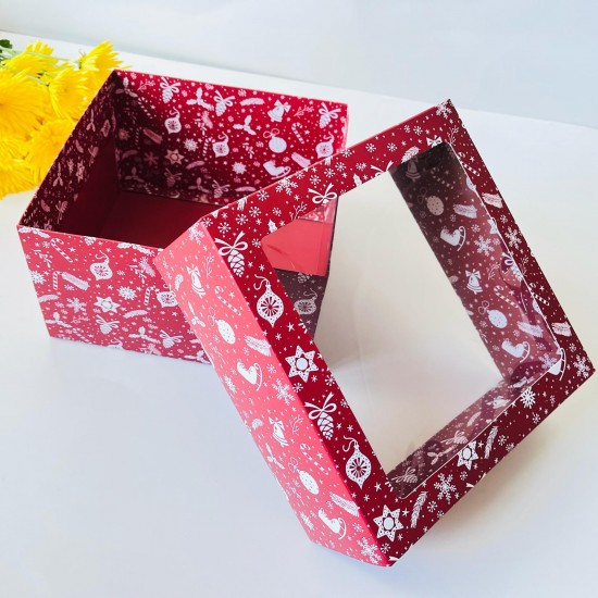 22x22x13 Pencereli Karton Kutu Yılbaşı