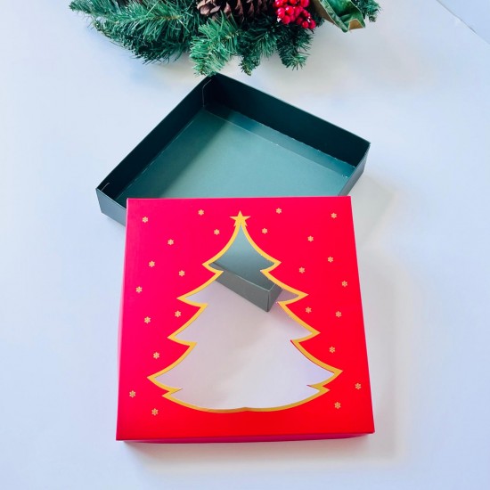 18x18x4 Çam Ağacı Tasarım  Gold Yaldız Kutu (Yeşil-Kırmızı)