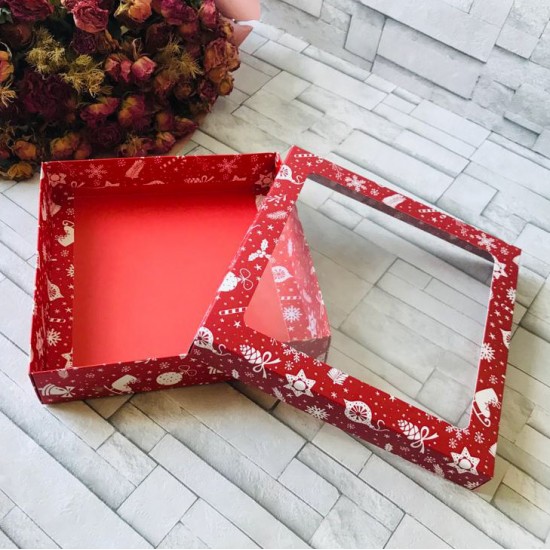 20x20x5 Pencereli Karton Kutu Yılbaşı 