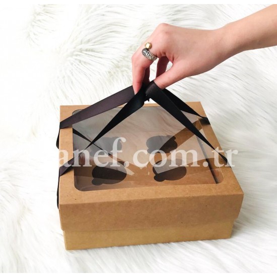 25x25x10 Cupcake Taşıma Kutusu Pencereli 6'lı