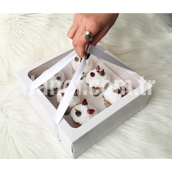 25x25x10 Cupcake Taşıma Kutusu Pencereli 6'lı