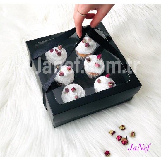 25x25x10 Cupcake Taşıma Kutusu Pencereli 6'lı